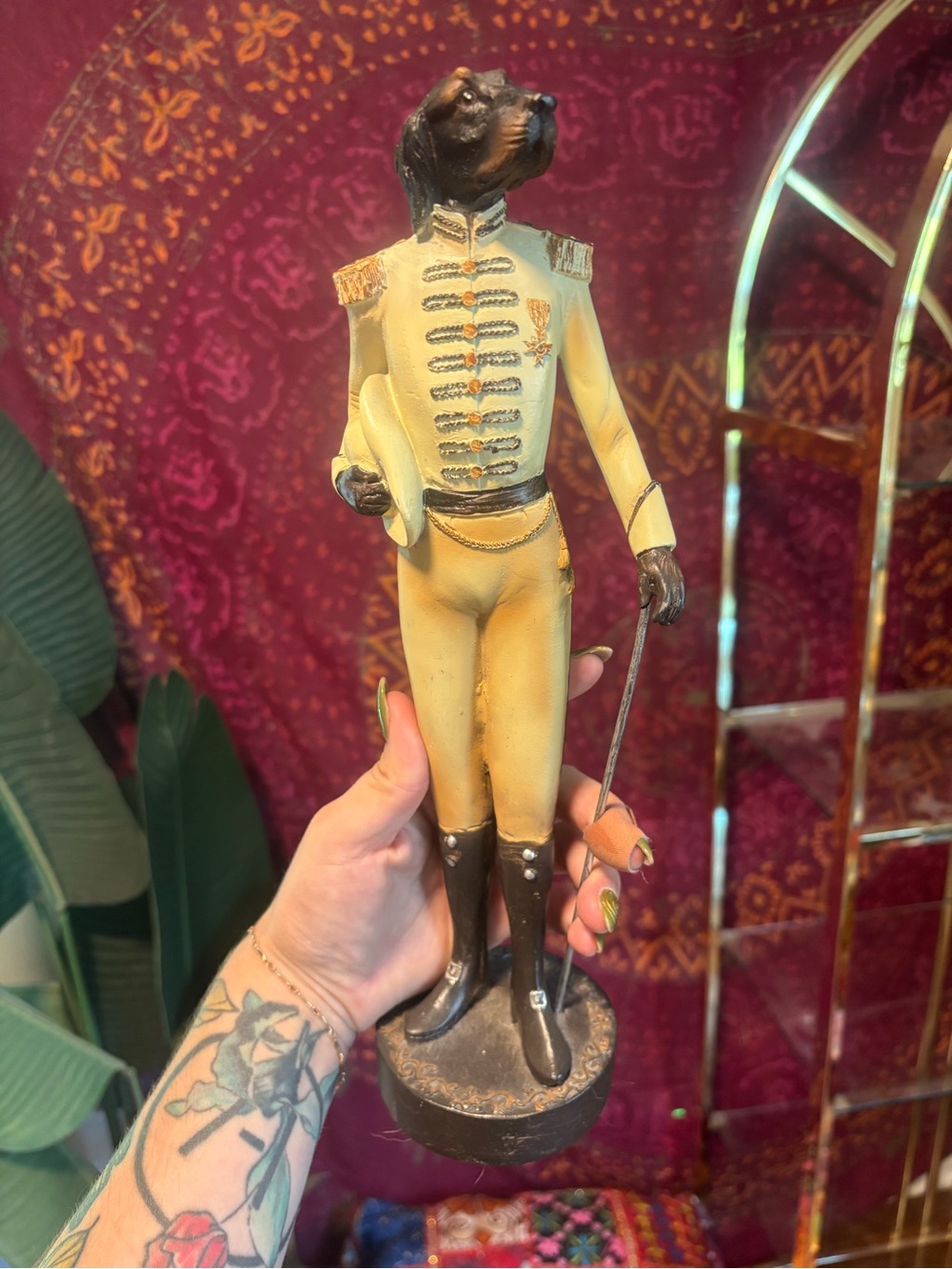 Yellow Dog Sculpted Figurine in Military Dress - Decorative Home Accent